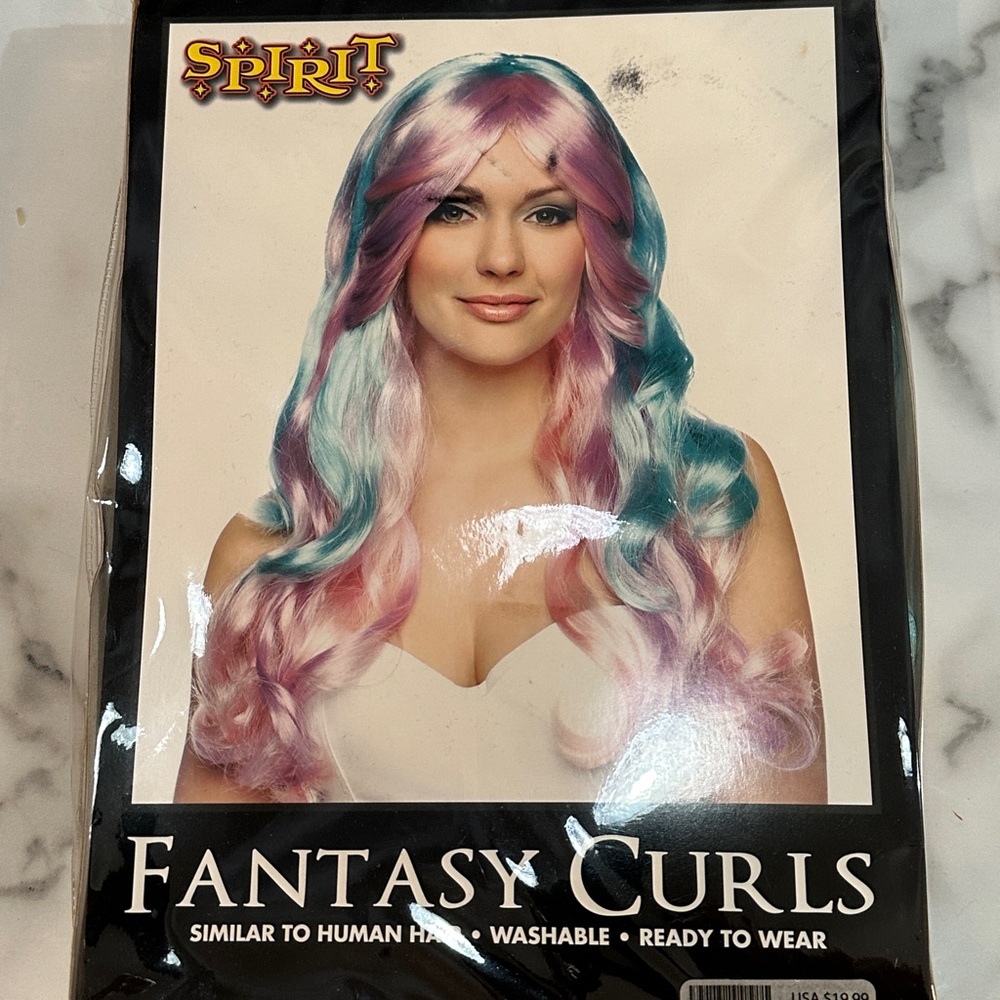 Spirit of Halloween Fantasy Curls Wig - Pastel Pink and Teal